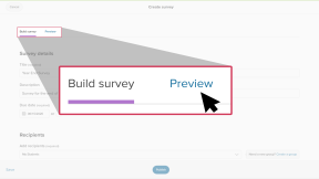 Creating a survey, the cursor hovering over a link called Preview